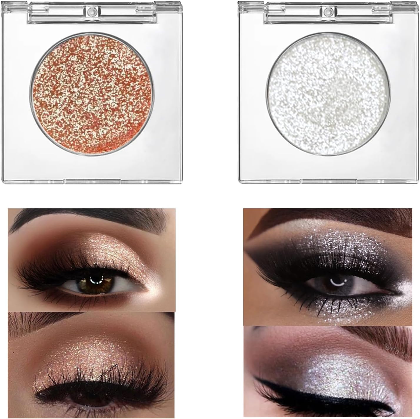 2 Pcs Silver & Champagne Gold Brown Glitter Eyeshadow, Eye Shadow Highlighter Makeup, Single Eyeshadow Palette, Long Lasting Shimmer Eyeshadow, Glossy Cream Eyeshadow for Eye Makeup