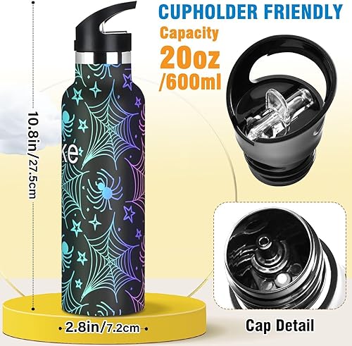 Miniatura 2 de Botella de agua personalizada para niños para la escuela, botella de agua personalizada de 20 onzas, aislada para niños y niñas, sin BPA, telarañas