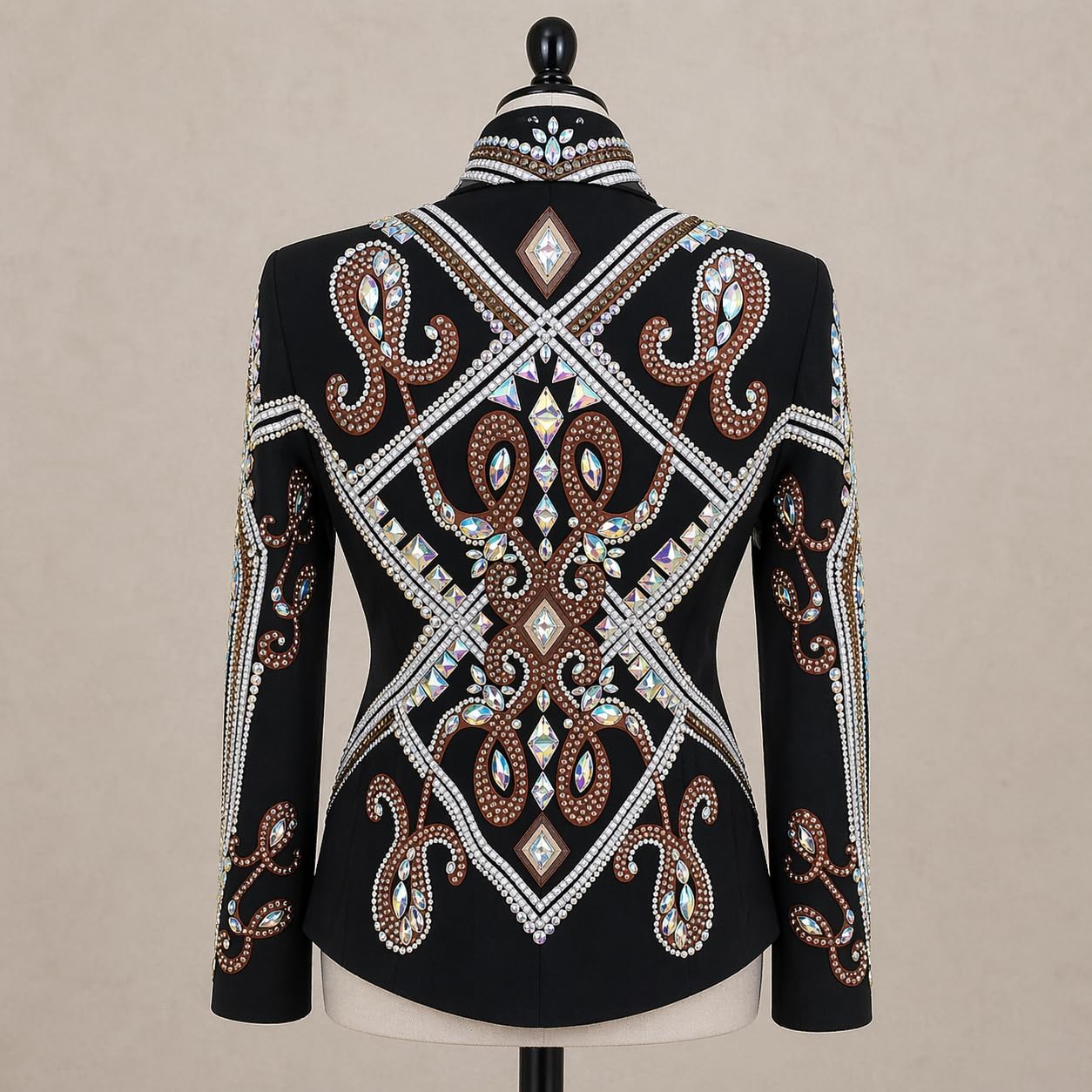 Women’s Western Show Jacket Black – Equestrian Riding Coat with Paisley Crystal Design