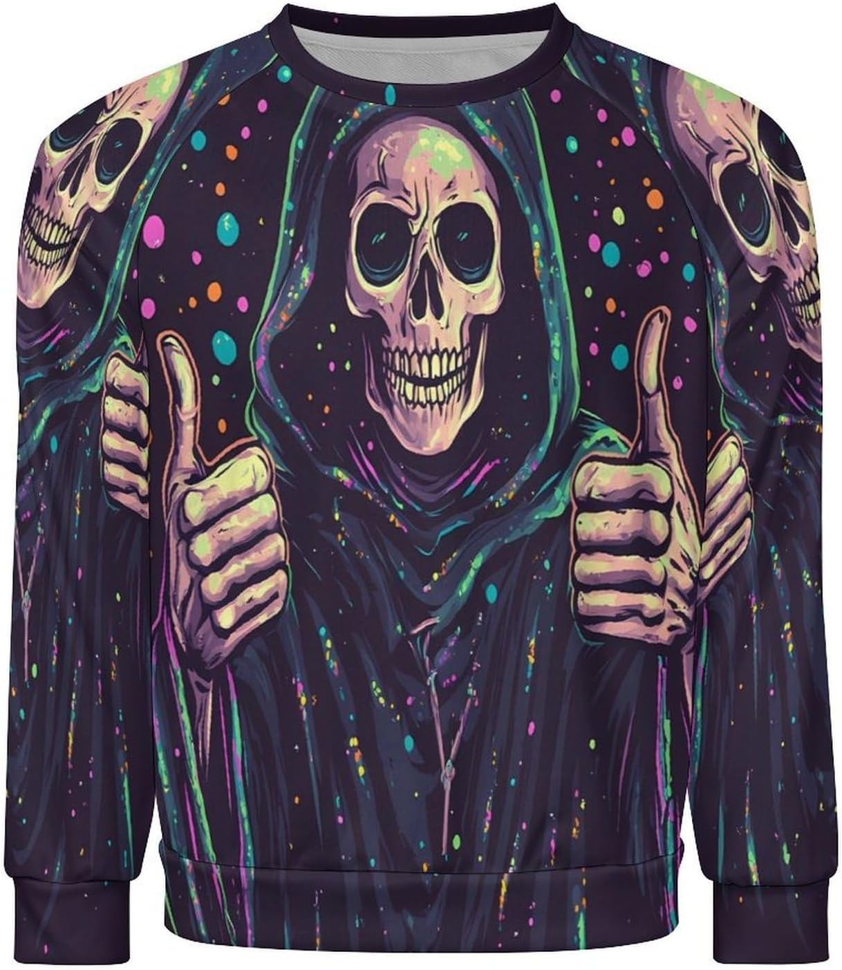Death Skull Men's Sweatshirt Crew Neck Sweater Long Sleeve Pullover Tops Casual Wear