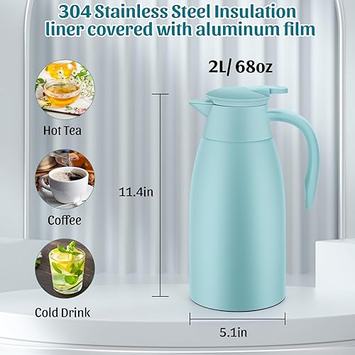 Miniatura 6 de VAlinks Jarra térmica de café de 68 onzas con cepillo, dispensador de agua caliente mejorado de 48 horas, termo de café de acero inoxidable aislado,