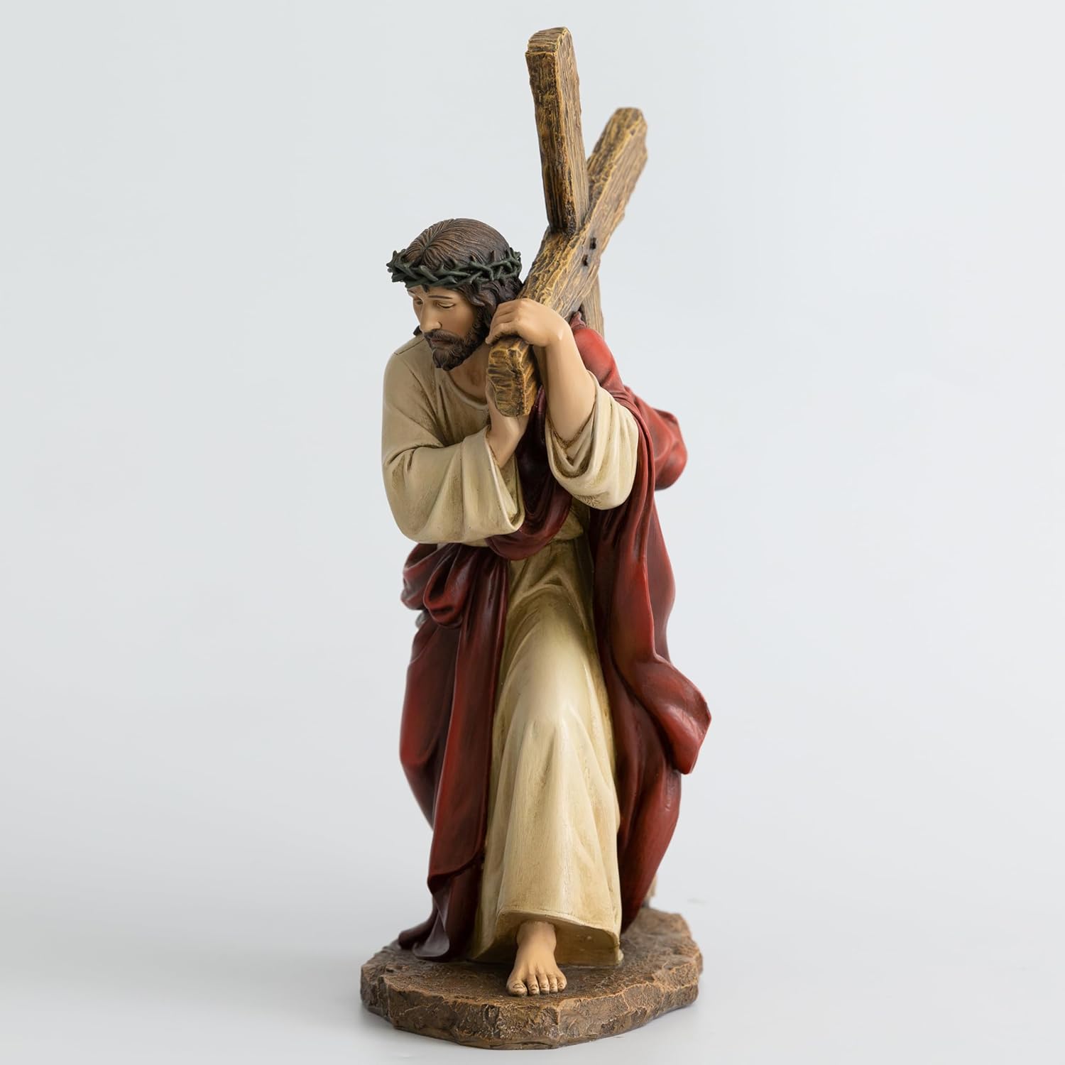 BC Catholic Jesus Carrying The Cross Statue, 12.5" H Jesus on The Way to Calvary, Symbol of Faith, Sacrifice, Redemption, Religious Gift, Renaissance Art Sculpture Handpainted by Buildclassic