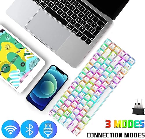 Miniatura 6 de Teclado mecánico inalámbrico para juegos mini teclado recargable de 24 Gtipo CBluetooth con retroiluminación RGB interruptor rojo 84 teclas portátil