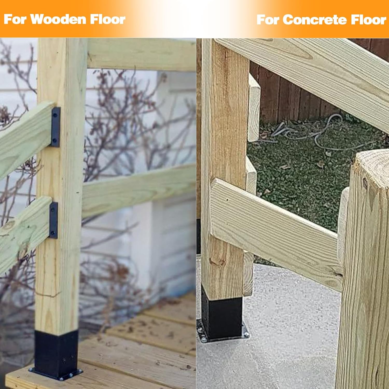 4x4 Post Base 4 Pcs, (Inner Size 3.6x3.6) Railing Post Brackets, Heavy Duty Black Powder-Coated Steel Post Bracket Fit, Wood Fence Post Anchor, Decking Post Base for Deck Porch Railing Support Trim