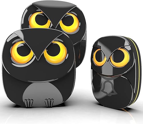 Timbre inalámbrico, lindo timbre de búho, resistente a la intemperie, botón remoto IP55 para exteriores, alcance inalámbrico de 1000 pies de largo,