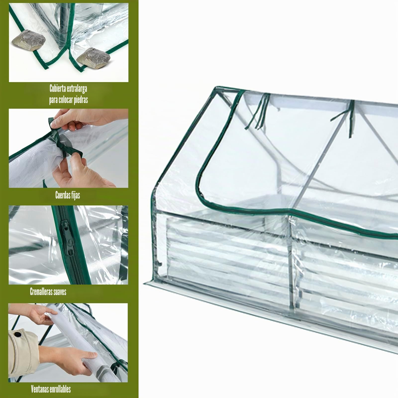 HOMASIS Invernadero de jardín con Maceta de Aluminio, Invernadero de balcón con lecho de jardín Elevado, Invernadero para Plantas con Puertas enrollables, 180 x 90 x 91 cm, Transparente