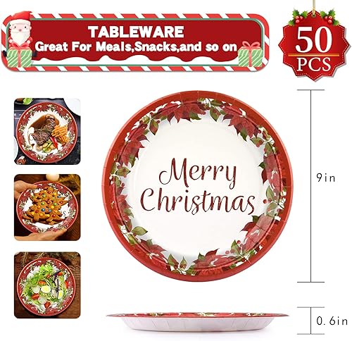 Miniatura 3 de 50 platos de papel de Navidad, platos desechables para cenas y fiestas, vajilla navideña para postres ensaladas, aperitivos, galletas, pastel de 9