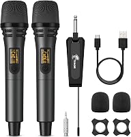 Set microfoane wireless de mână TONOR TW320, 2 buc. UHF dinamice, gri, cu receptor reîncărcabil jack 6,35 mm, 60 m, 5 canale, pentru karaoke și DJ 1
