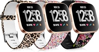 Maledan Compatible with Fitbit Versa 2 Bands for Women Men, Soft Silicone Fadeless Pattern Band Printed Floral Strap Replacement for Fitbit Versa Smart Watch/Versa 2/Versa Lite/Versa SE