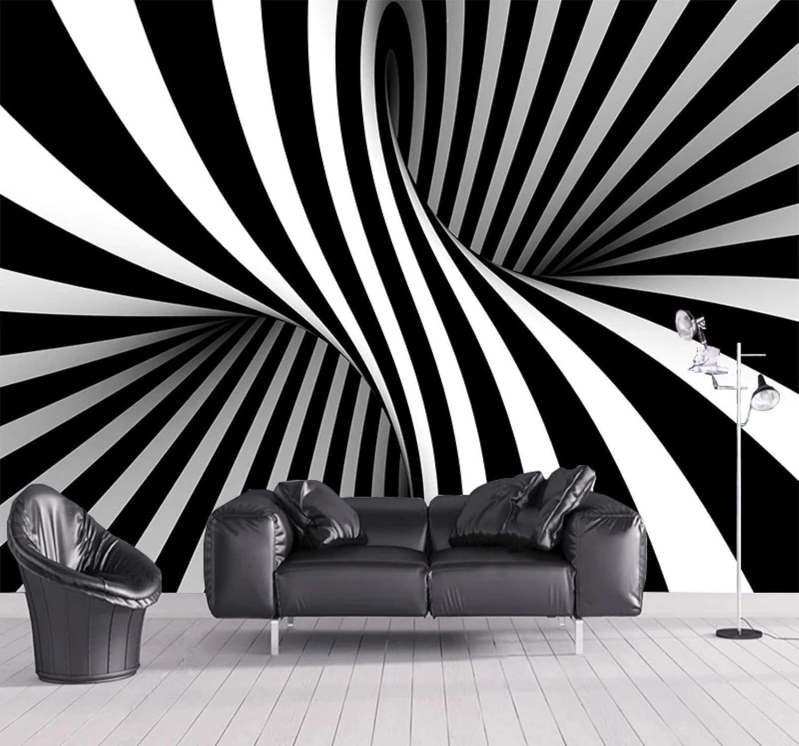 Tzxztt Abstract Creative Black and White Swirl Art Modern 3D Wallpaper Premium Textured Silk Neutral Tones Material Ideal for Living Room Bedroom-200cm×140cm