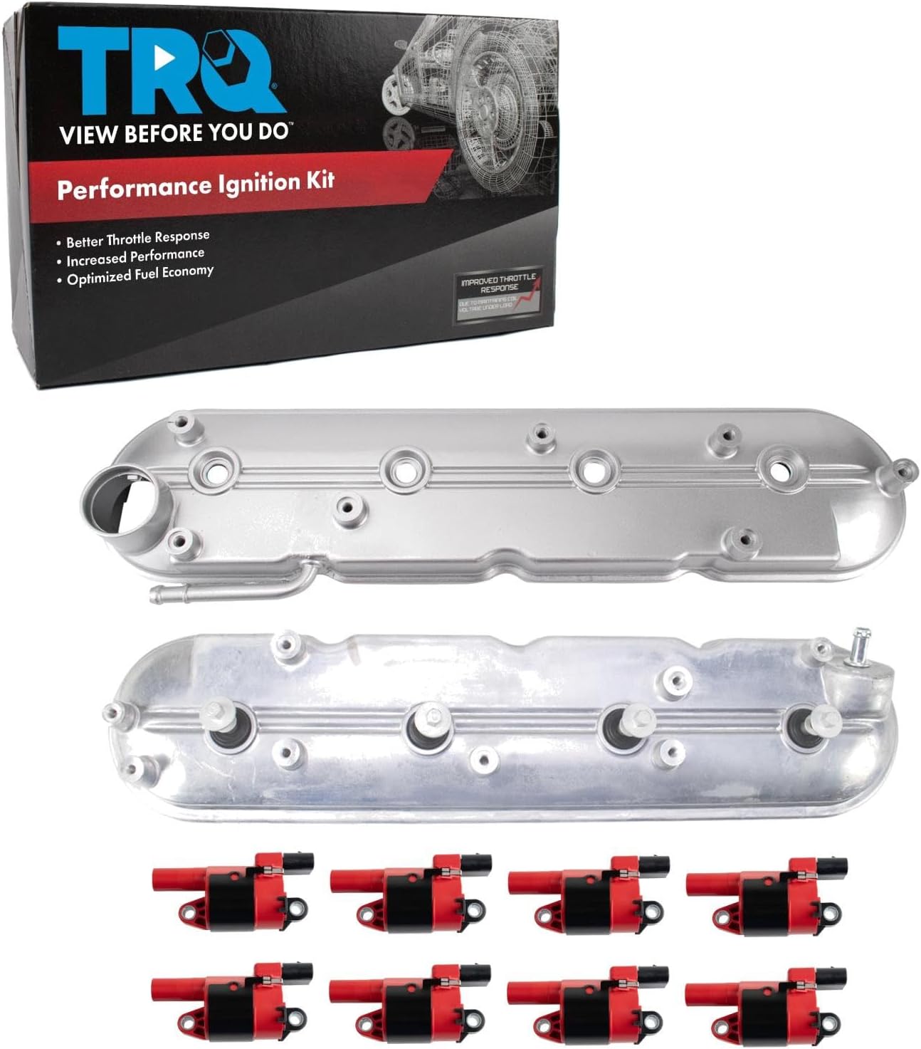 TRQ Ignition Coil Kit 10 Piece Valve Cover Compatible with 2007-2008 Chevrolet Silverado 1500 GMC Sierra 1500 Tahoe Cadillac Escalade 2008 Hummer H2 Pontiac G8