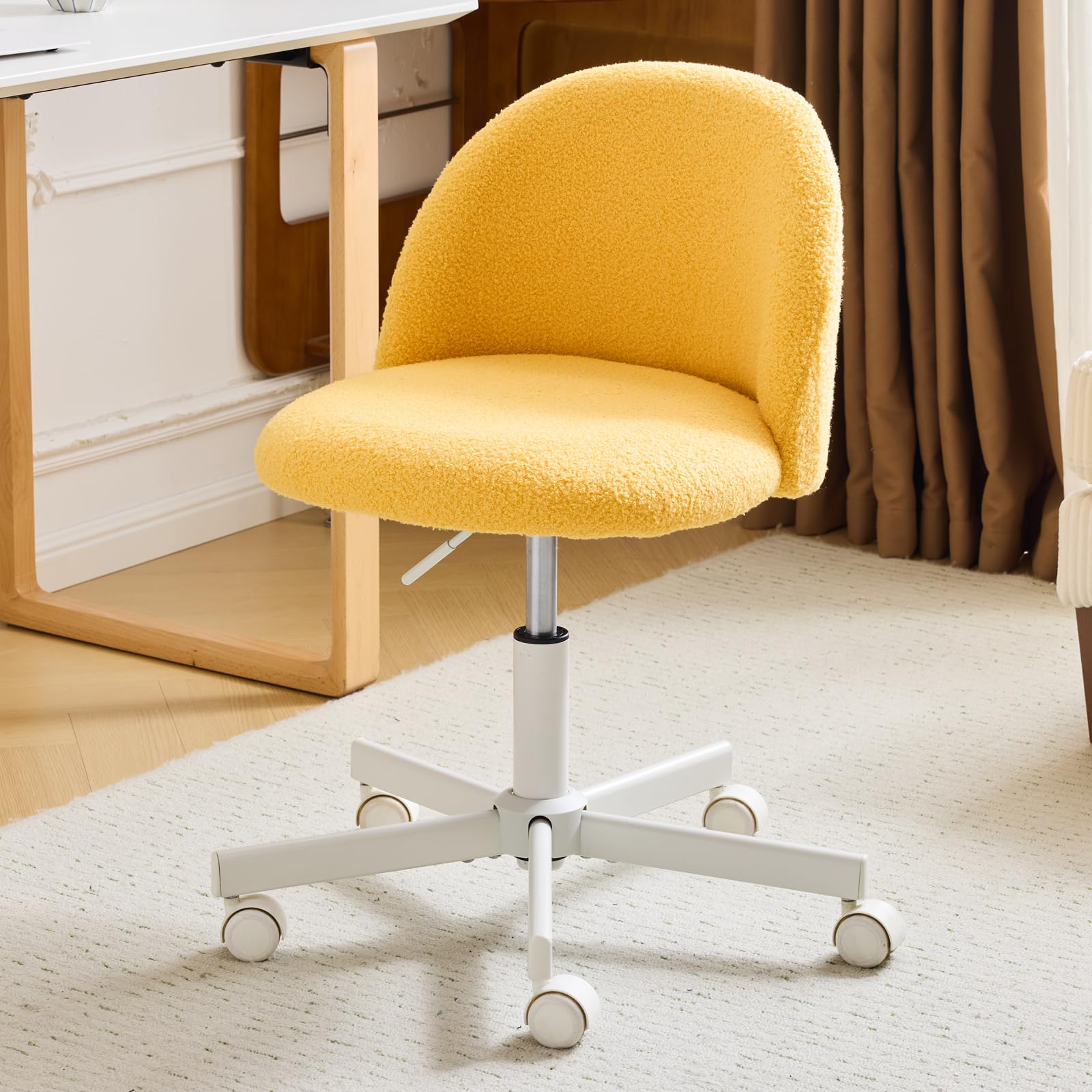 Bonnlo Comfy Small Office Chair with Wheels Desk Vanity Chair Modern Swivel Dressing Table With Adjustable Height for Home Office, Bedroom, Dressing Room (Sunny Egg Yellow)