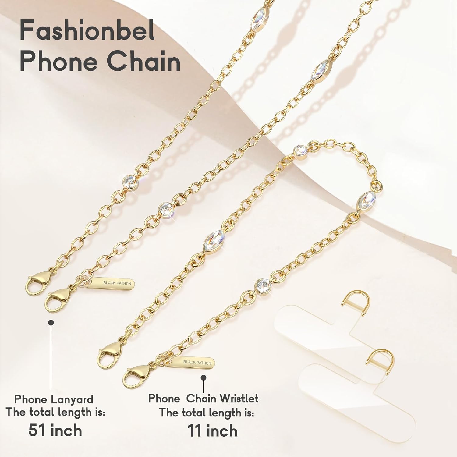 Cell Phone Chain 2 Pack, 1*Crossbody Lanyard 1*Anti Theft Wrist Strap Cellphone Wristlet 2*Clear Tether Tabs Fits for Most Case