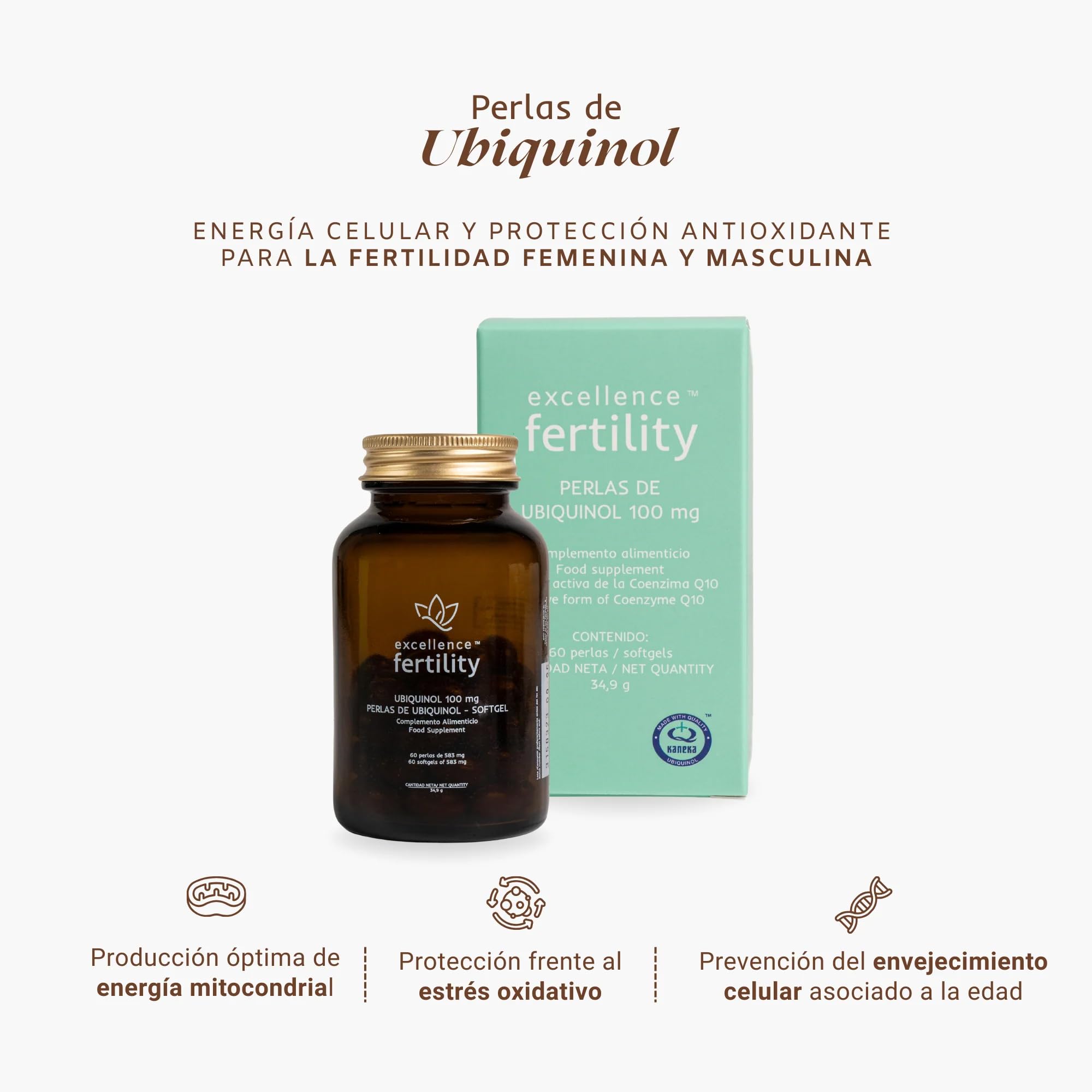 Excellence Coenzima Q10 Ubiquinol Kaneka™ - Suplemento Fertilidad Hombre y Mujer - Antioxidante para Calidad Ovocitaria y Seminal - Fabricado en Japón - 60 cápsulas | EXCELLENCE FERTILITY