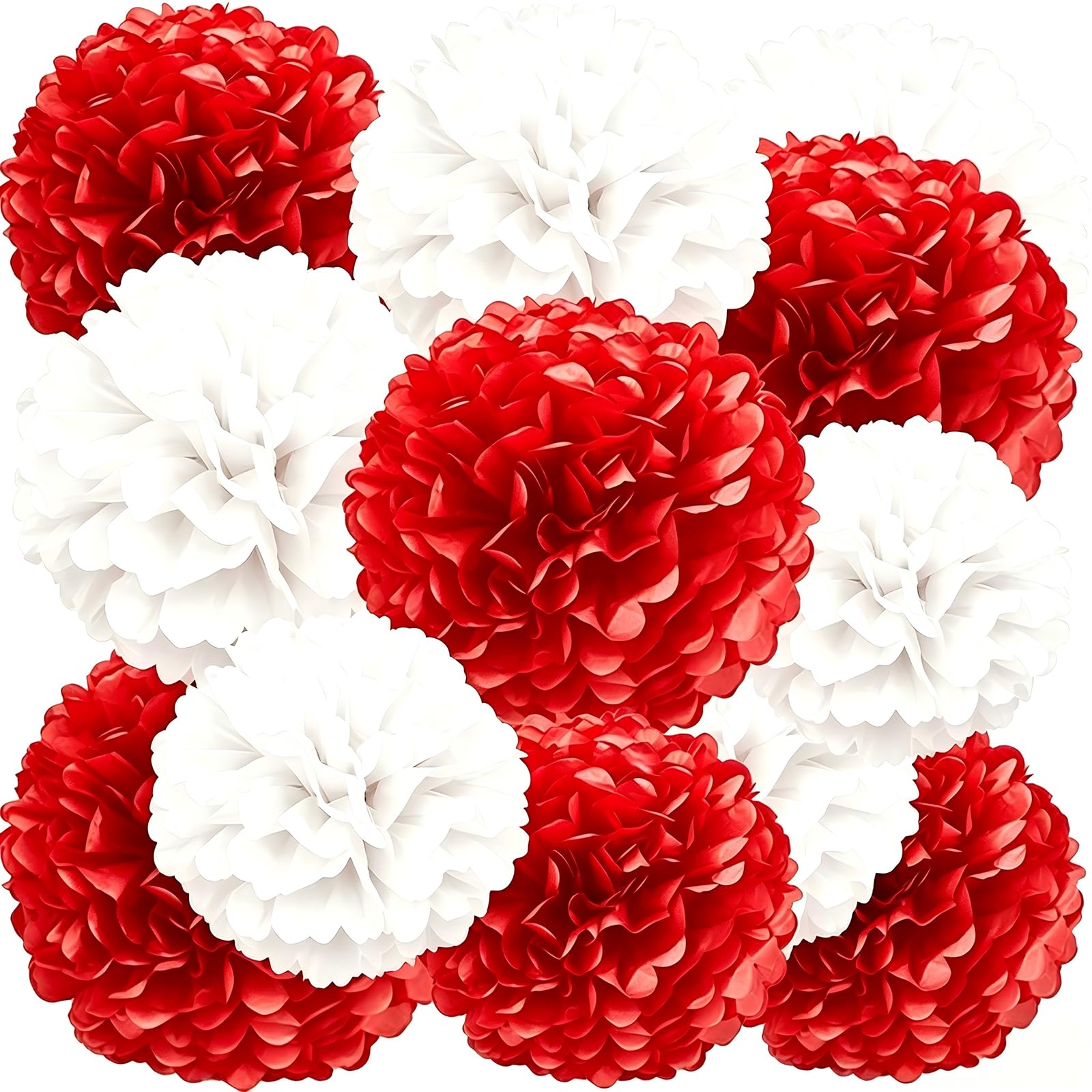 We Moment Red White Paper Pom Poms for Wedding Birthday Red White Party Decoration - Ceiling Wall Hanging Tissue Flowers -12pcs