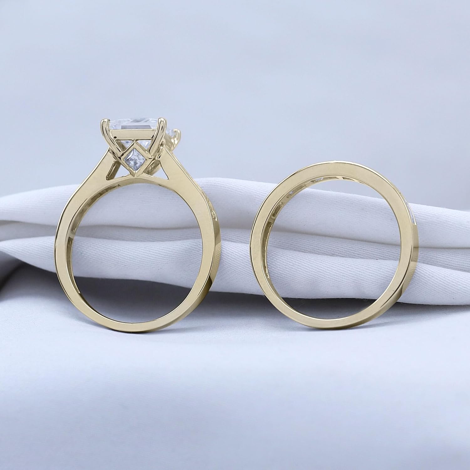 Princess Cut Bridal Set Ring, 7MM Center, Lab Created Moissanite, 3 Cttw or 4 Cttw, 925 Sterling Silver, 10K & 14K Gold, Engagement & Wedding Jewelry for Women