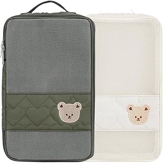 おむつポーチ 2個セット メッシュ 軽量 スリム 洗える 大容量 コンパクト おむつ収納ポーチ ベビー マザーズバッグ 整理 旅行（カーキ＆ホワイト）