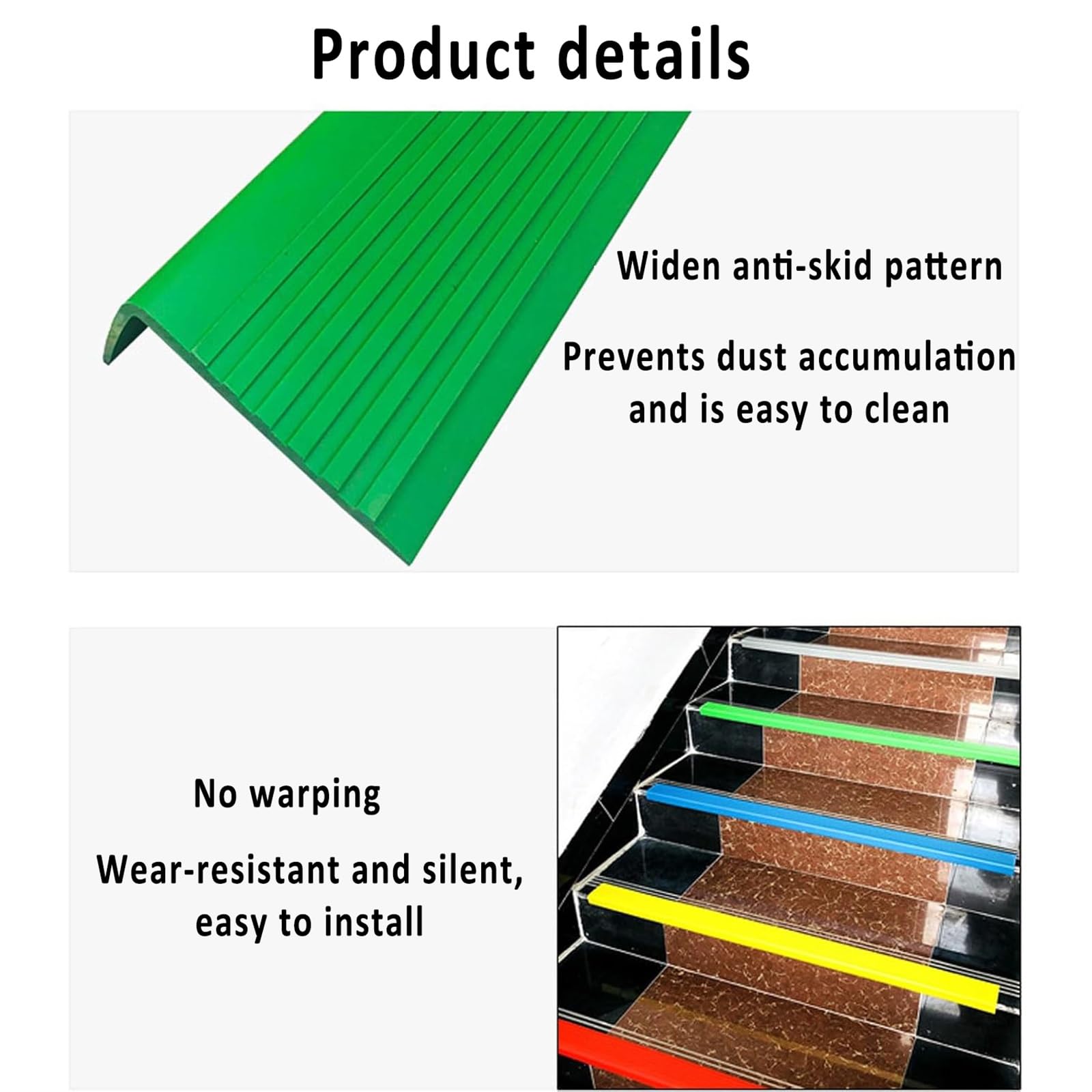 Tira antideslizante de PVC autoadhesiva para peldaños de escalera, perfil angular, para suelo de madera laminado, pasillo, color negro, 2,54 m
