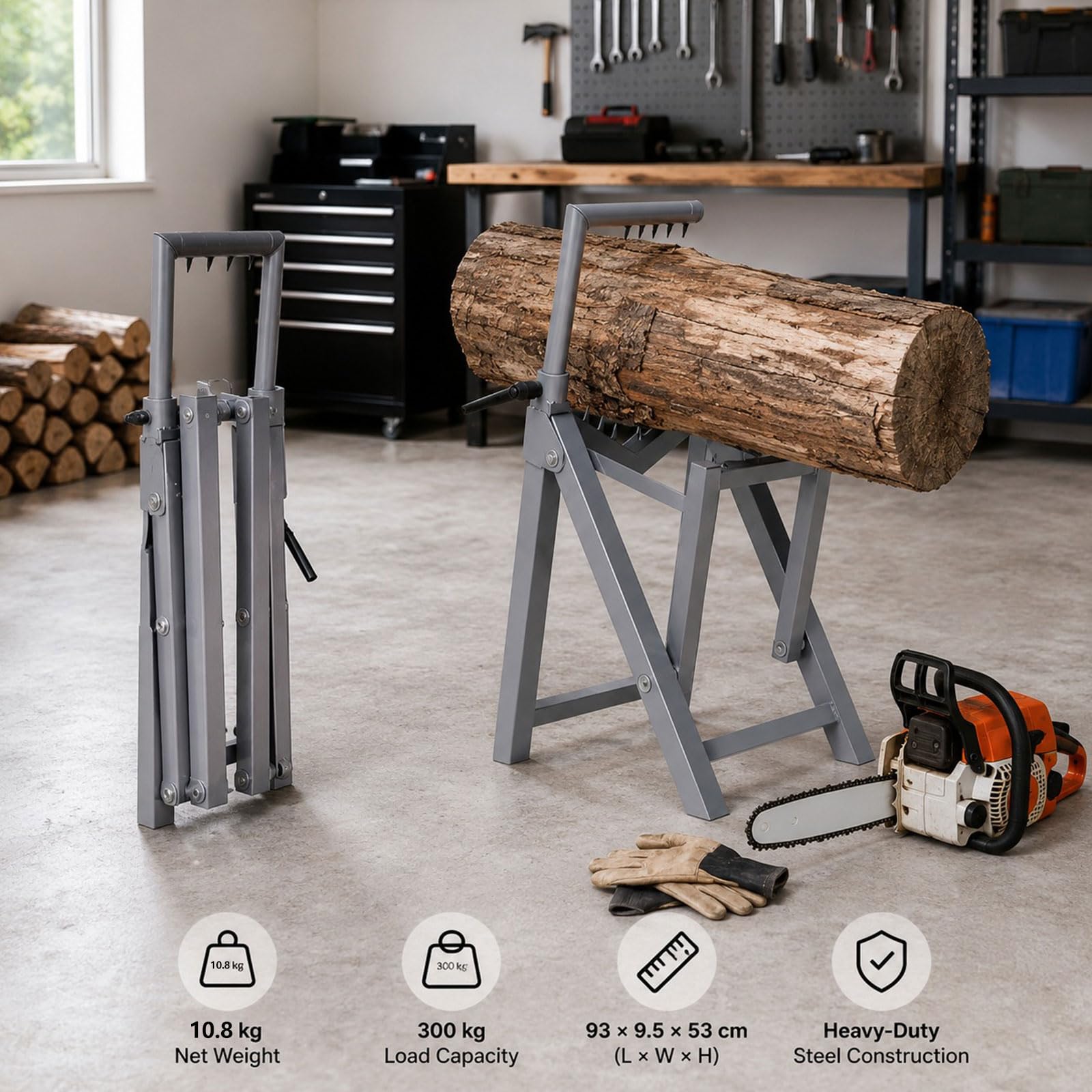Yinian Chevalet Sciage Chevalet à Bûches avec Dents de Scie Chevalet de Support de Travail en Acier Réglable sur Différentes épaisseurs de Troncs Léger, Compact et Pliable pour Le Travail du Bois