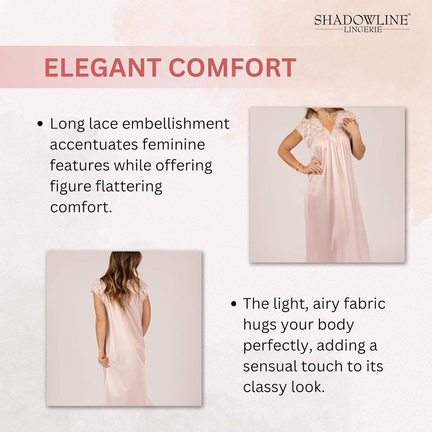 Shadowline Women’s Long Lace Nightgown 53” Length Gown Elegant Sleepwear - Image 5