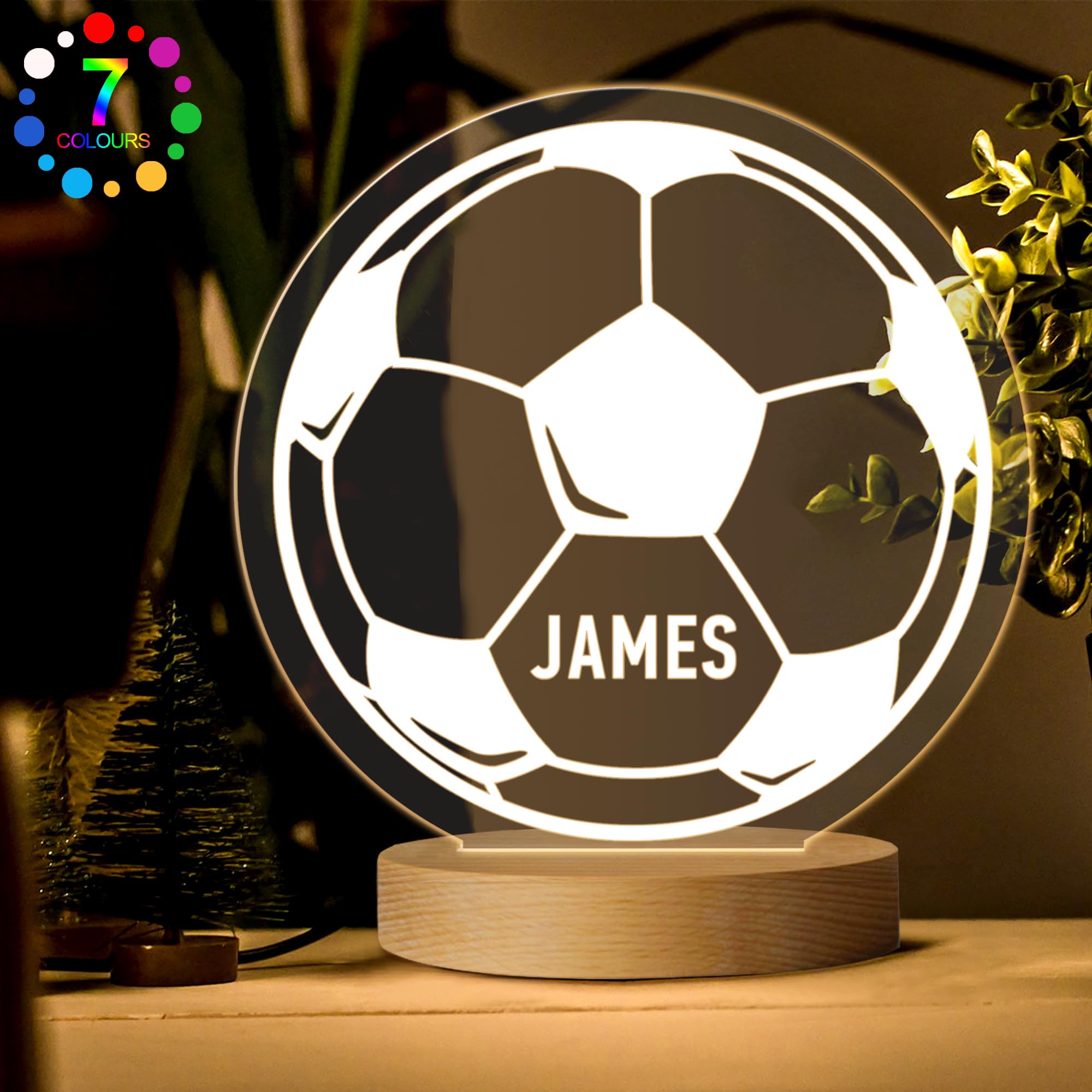EDSG Football Gifts for Boys & Girls - Personalised LED Night Light Lamp - Custom Gifts for Kids, Son, Grandson, Him & Nephew from Grandad, Grandma, Dad & Mum (Design 1)
