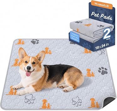 Washable Pee Pads for Dogs, Waterproof, 18 x 24 in, 2 Pack, Orng