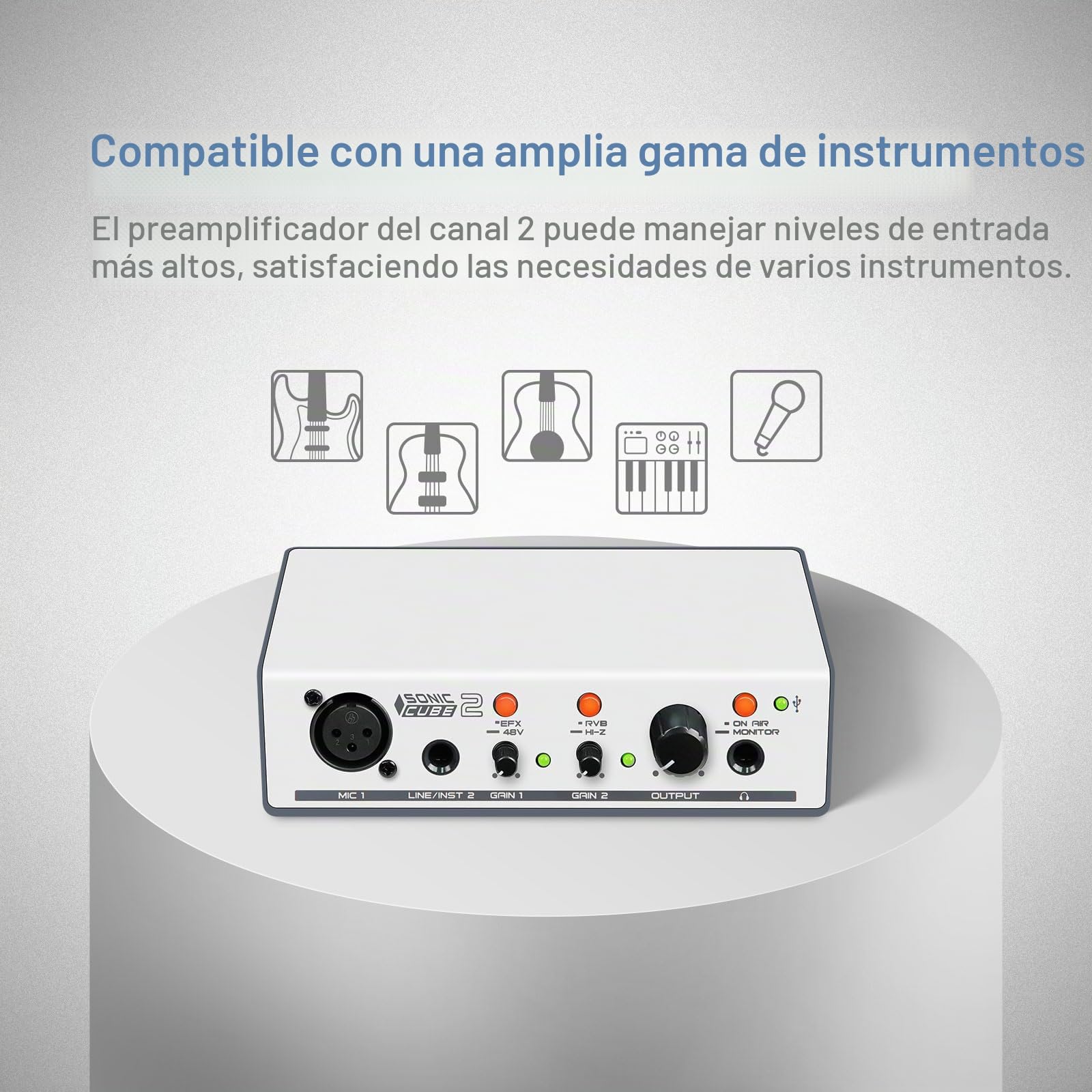SONICAKE Interfaz de audio Preamplificador analógico profesional de dos canales con rango dinámico y rendimiento de distorsión Modelado digital Efectos DSP Sonic Cube II