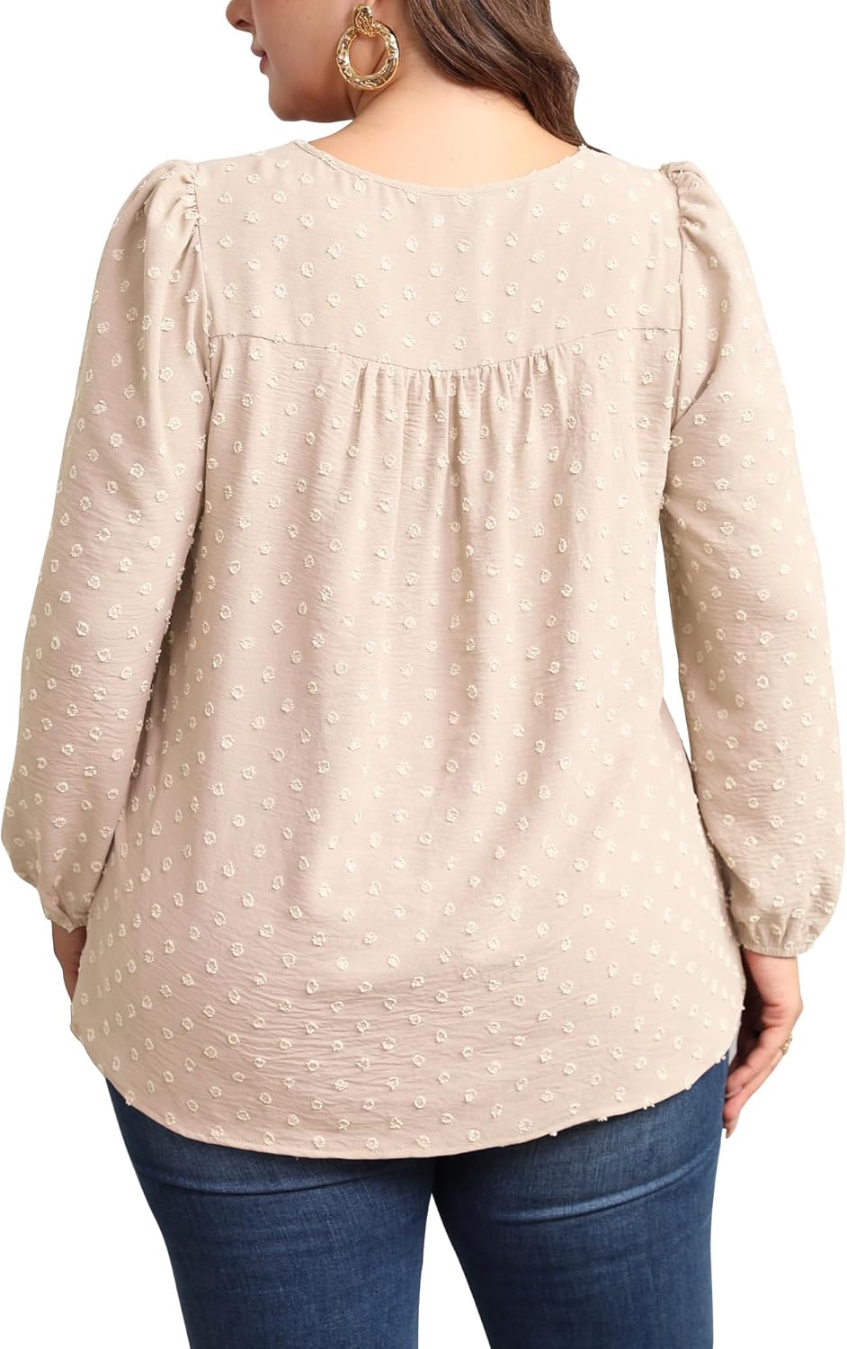 Womens Plus Size Tops Lace Crochet Chiffon Blouses Long Sleeve Crew Neck Loose Dressy Casual Shirts(1X-4X) - Image 3