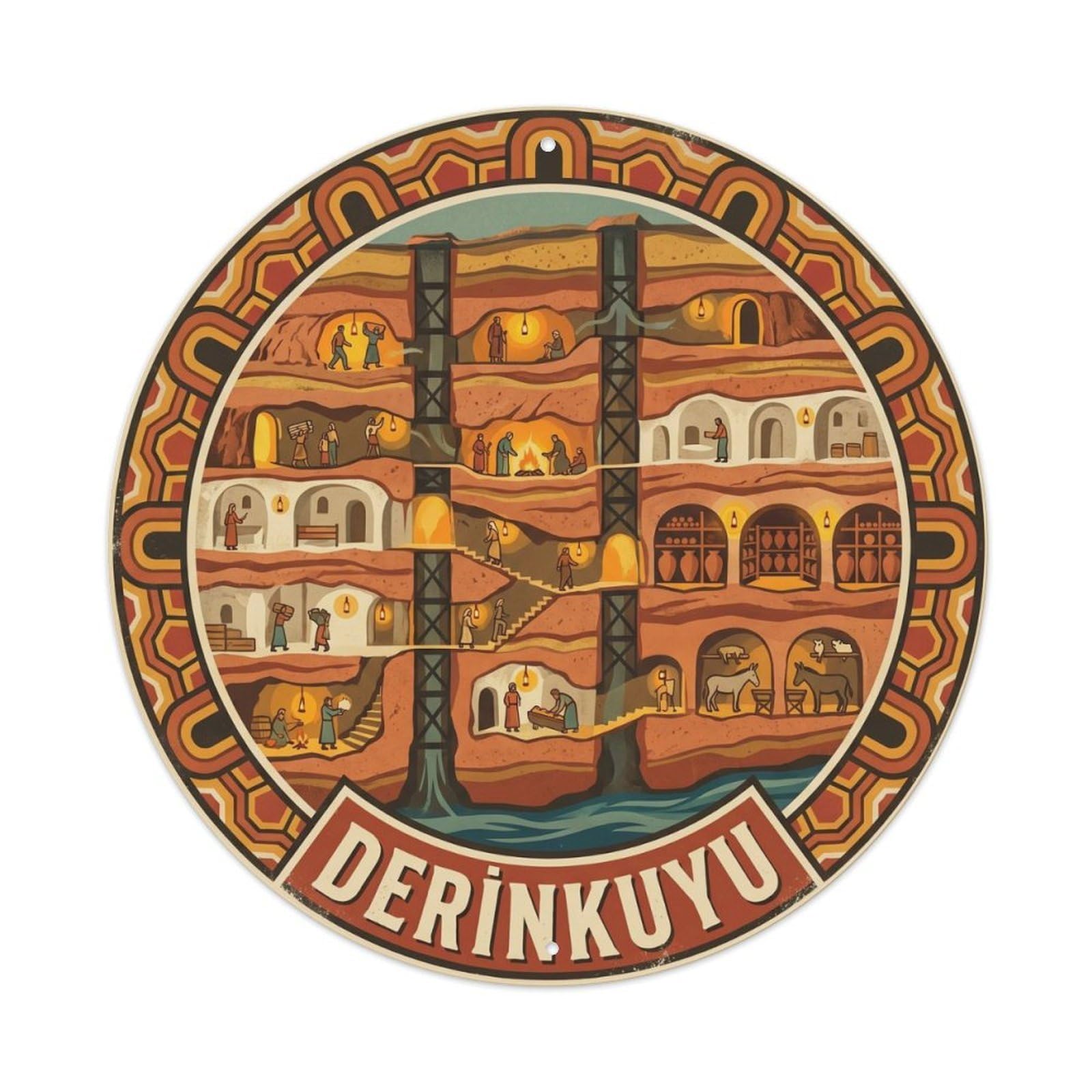 Derinkuyu Underground Anatolian Travel Heritage Graphic Metal Tin Sign