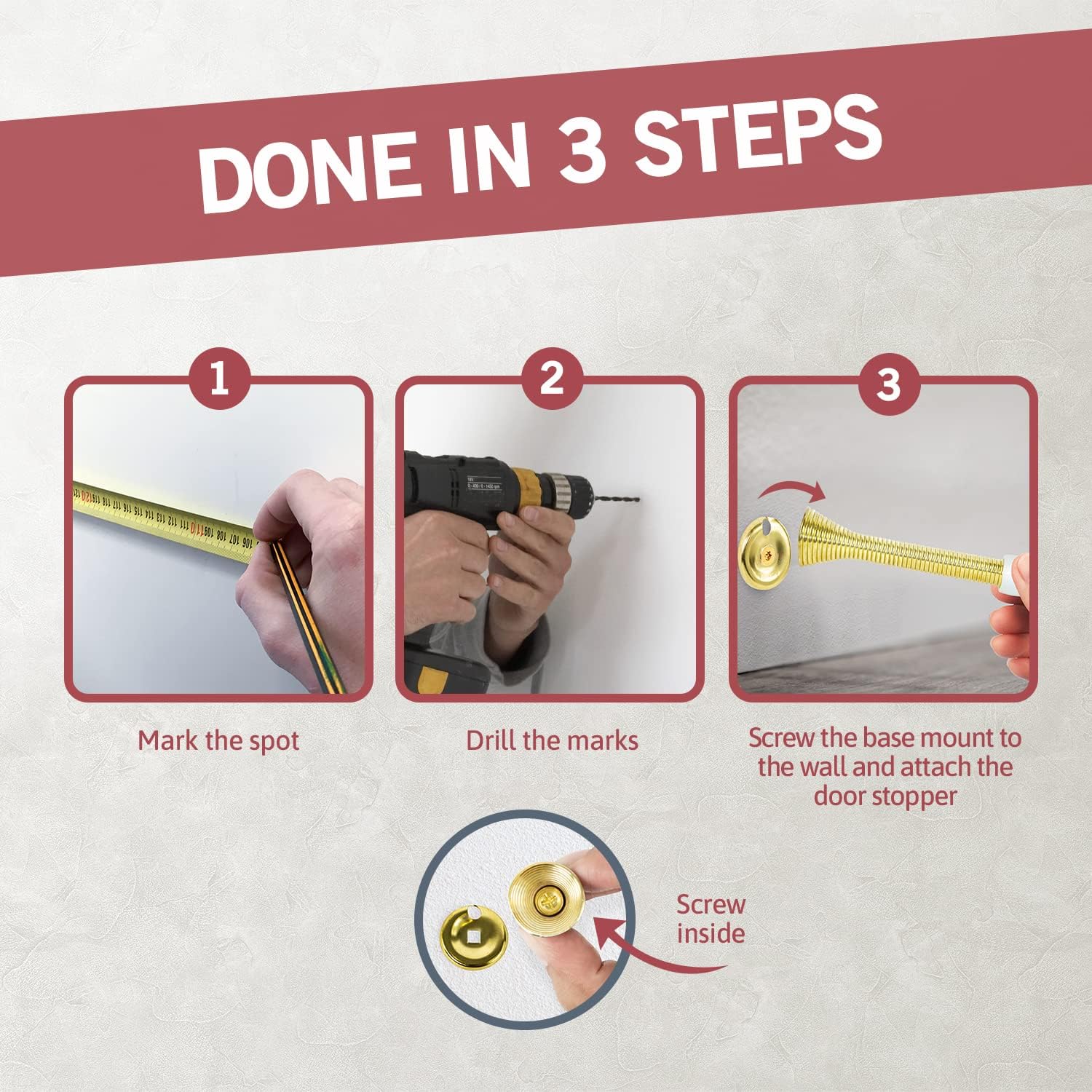 Jack N’ Drill (3 ⅛) Spring Door Stopper (50 Pack) | Flexible Heavy Duty Door Stop for Home and Office - Rustproof, Bendable Spring Steel & Durable Rubber Tips