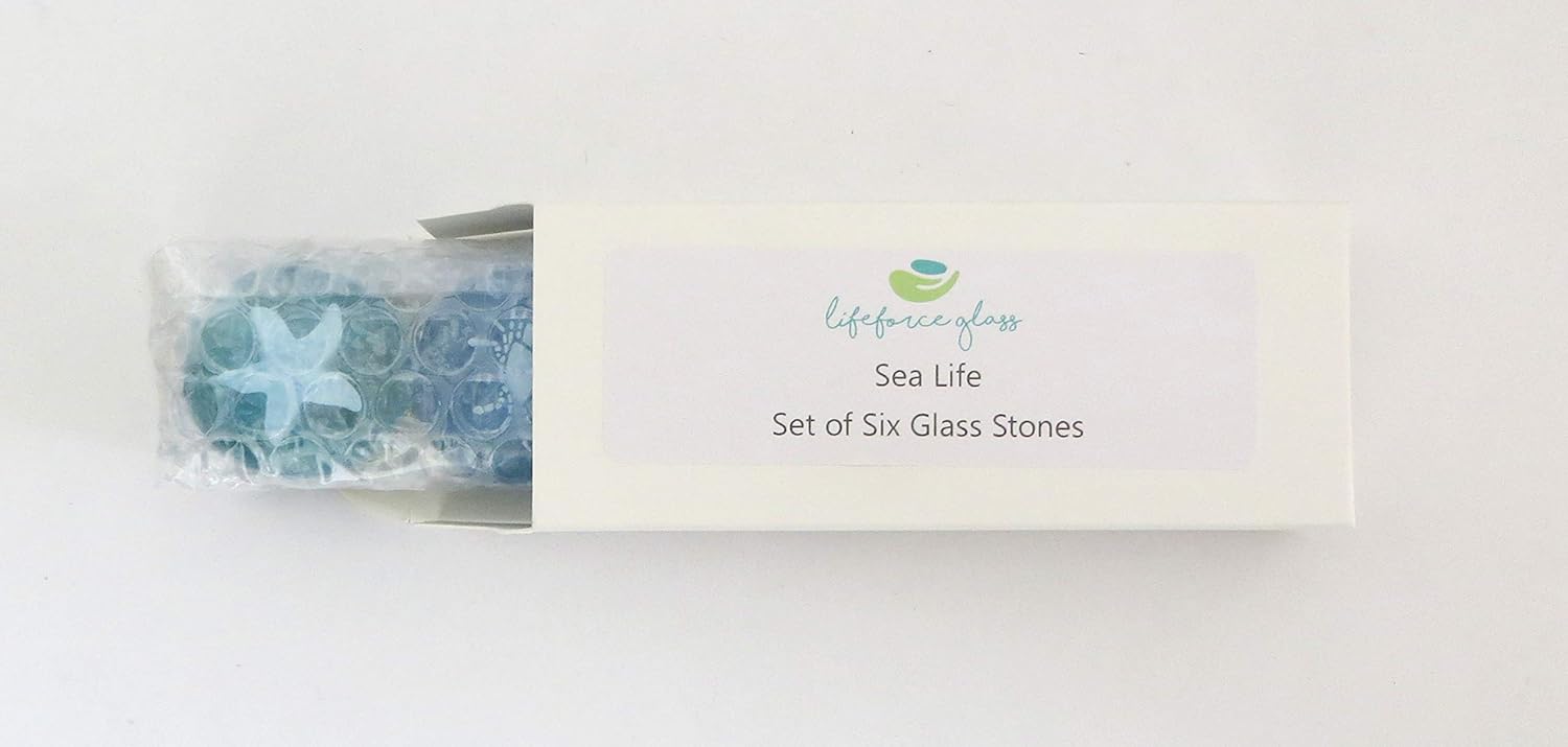 Lifeforce Glass The Mermaid's Message Sea Life, Frosted Sea Glass Stones, Six Pictures of Real and Imagined Sea Creatures in Beach Colors : Home & Kitchen