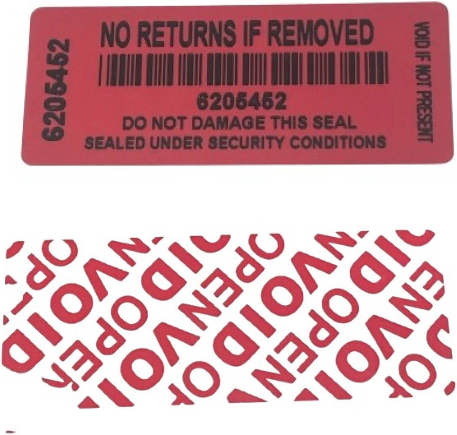 Security Labels Stickers X 100 NO Returns Tamper EVIDENT Void RED