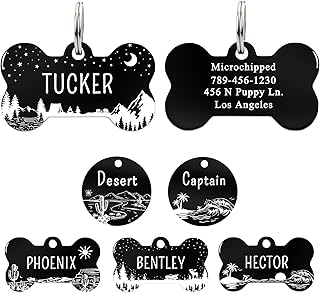 UltraJoys Stainless Steel Pet ID Tag Dog Name Tags Personalized Front and Back Engraving, Customized Dog Tags and Cat Tags, Optional Engraved on Both Sides, Bone Tag with Camping Bonfire Design, Large