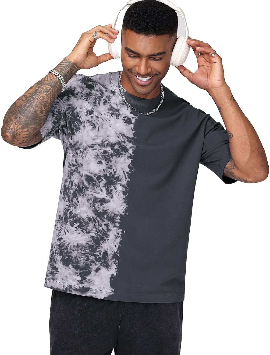 Mens Oversized Casual T-Shirts Summer Cotton Short Sleeve Tee Tie Dye Crew Neck Tops Hipster Print Shirts - Image 3