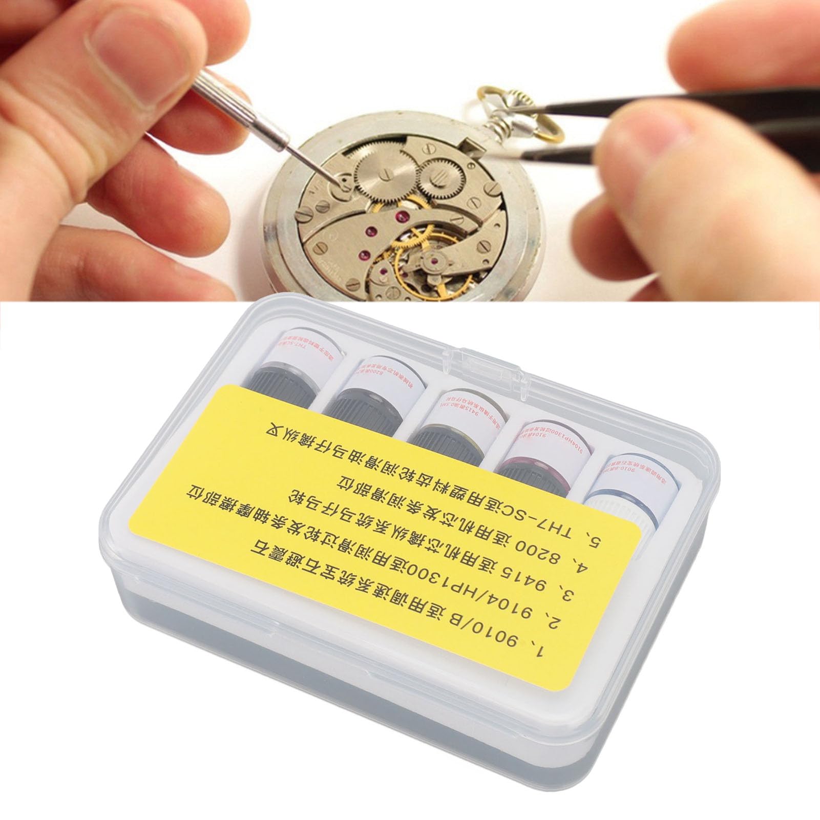 5PCS Profesjonalny Zegarek Syntetyczny Zestaw Naprawy Oleju Smarowego z Długopisem i Naczyniem w Celu Wydajności Konserwacji i Wydajności (Zaktualizowana wersja 5pcs w pudełku importowany)