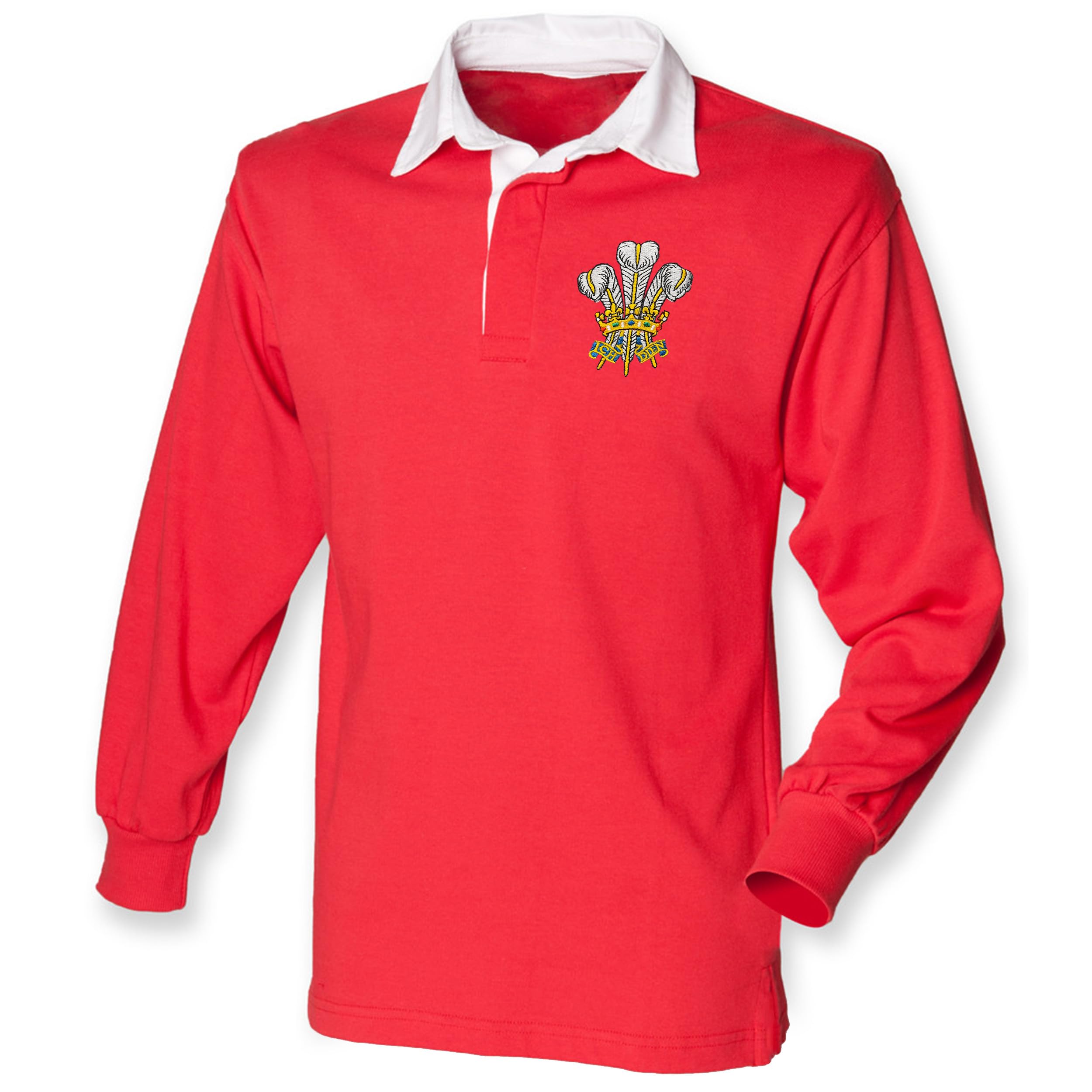 Embroidered Prince of Wales Badge Rugby Shirt Men Welsh Rugby Cymru Nations Supporters Top, XXL, Red