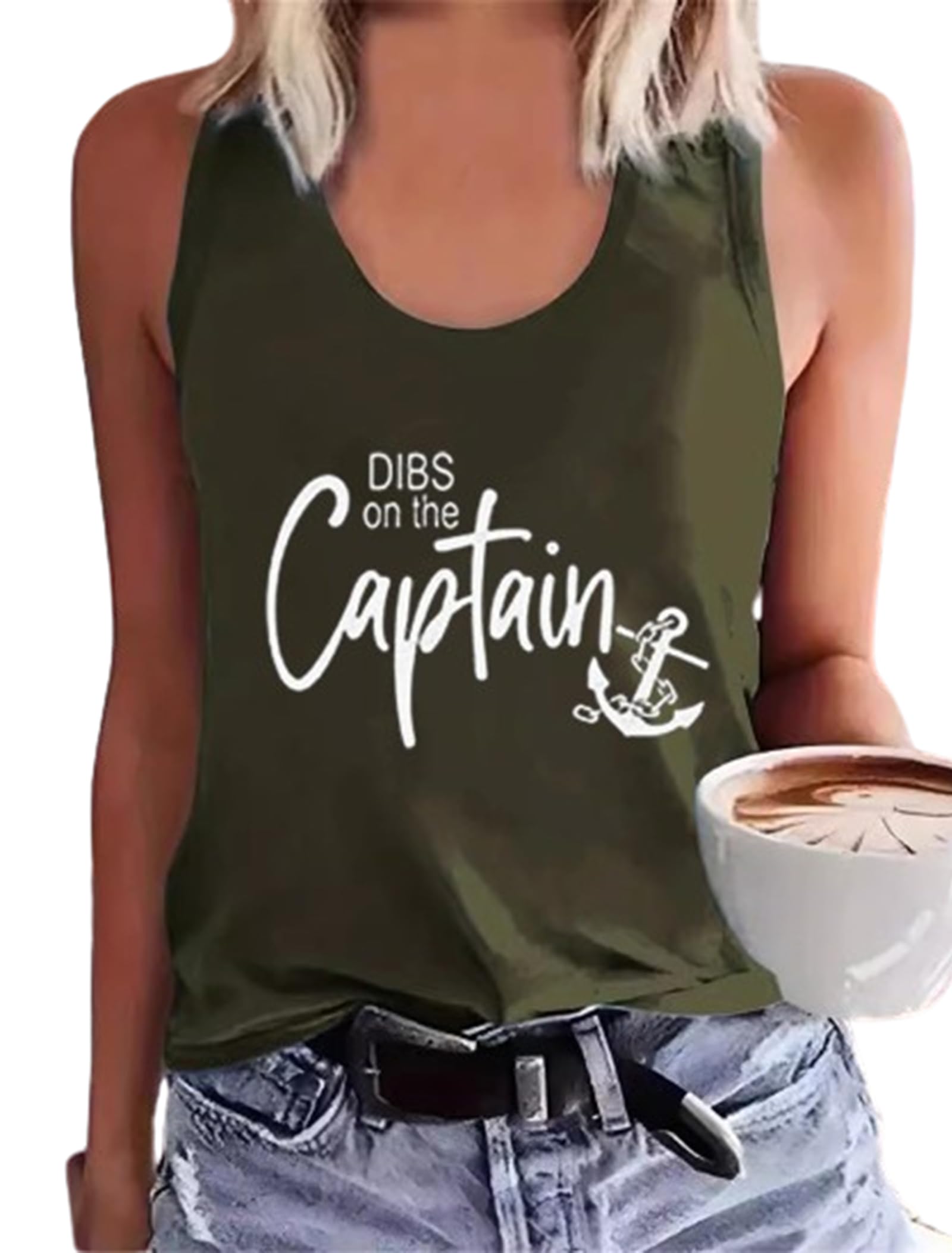Dibs On The Captain Anchor Tank Shirt Women O Neck Loose Boat Anchor Graphic Tank Tee Beach Sleeveless