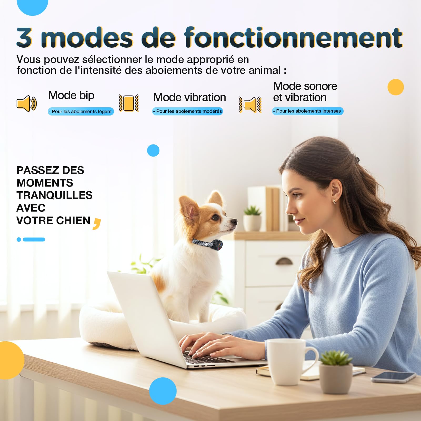Collar Antiladridos Perros Pequeños Recargable, Antiladridos, Súper Fino y Ligero, 3 Modos y 7 Niveles de Sensibilidad, Detección Inteligente de Ladridos, Impermeable IP67 para Perros Pequeños