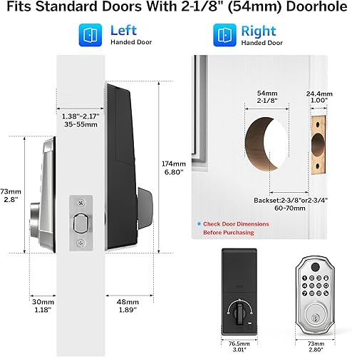 Miniatura 6 de LOCK&SOLVER Cerradura de puerta de entrada sin llave, cerradura inteligente para puerta delantera, bloqueo de huellas dactilares con teclado,