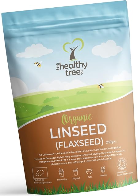 Organic Raw Flaxseed (Linseed) by TheHealthyTree Company - Brown, Whole, High in Omega 3, Fibre, Magnesium and Vitamin B1 - Gluten Free Vegan Flax Seeds (250g)