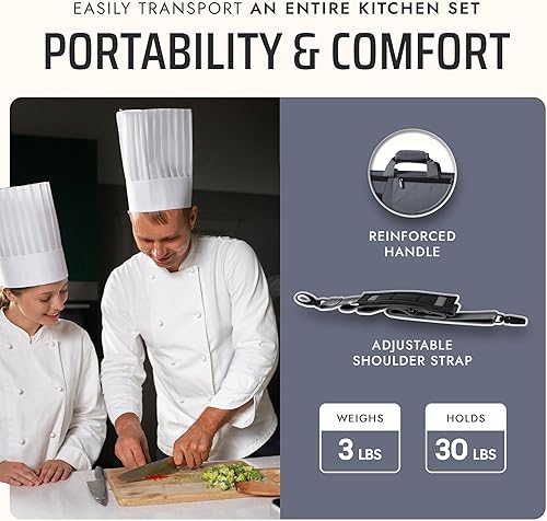 Miniatura 5 de Asaya Bolsa para cuchillos de chef, 28 bolsillos para cuchillos y utensilios de cocina, nailon balístico duradero, accesorios de acero inoxidable