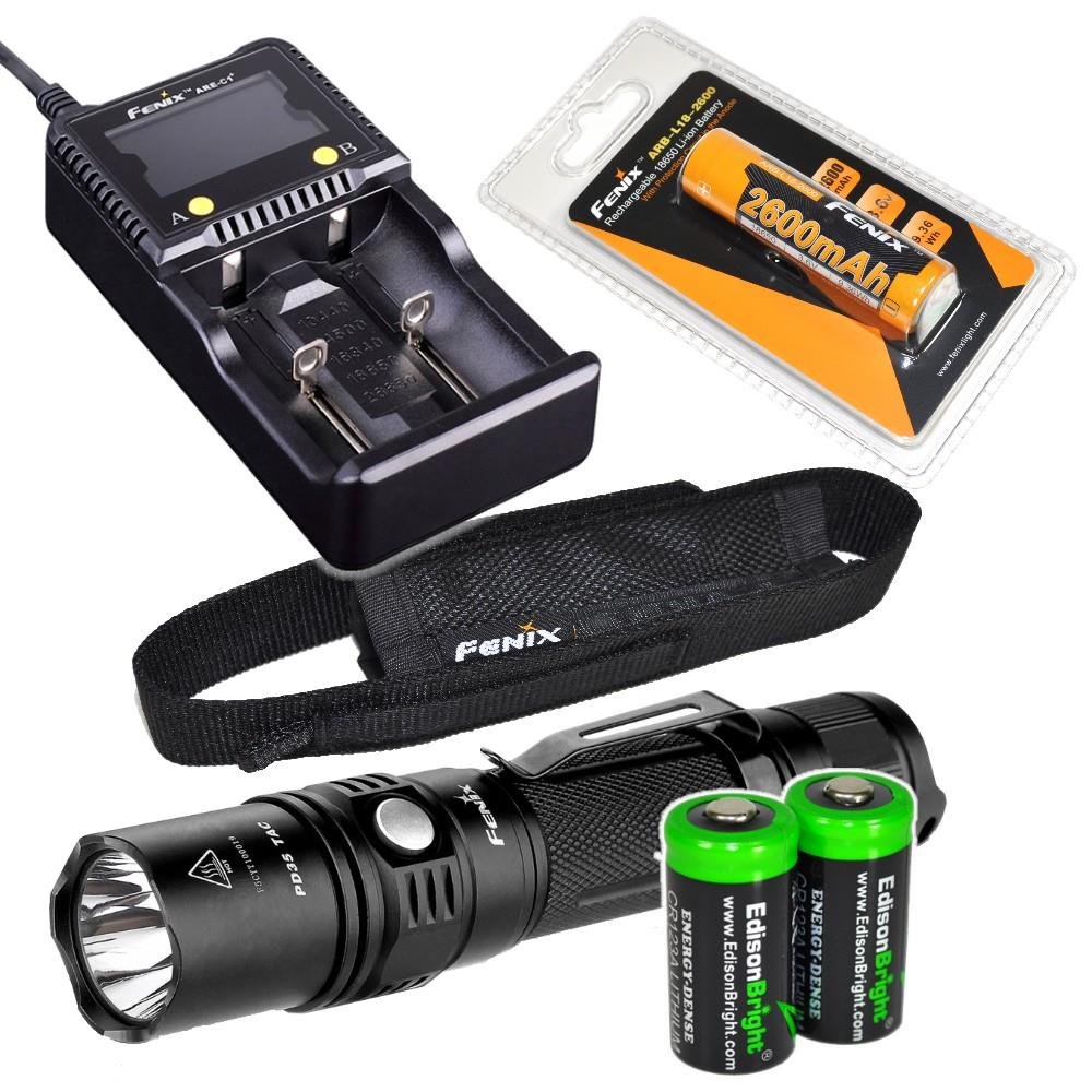 EdisonBright Fenix PD35 TAC 1000 Lumen CREE LED Tactical Flashlight with Genuine Fenix ARB-L2 Batter
