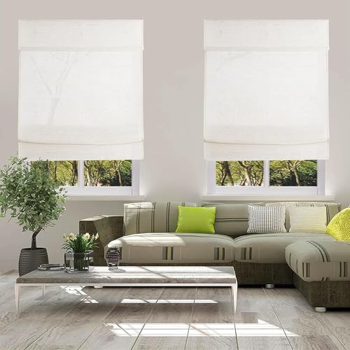 Vista 63 de Yin Yang Persianas romanas de bambú opacas sin cables, elegantes persianas romanas de madera tejida natural con salvia, persianas romanas de bambú