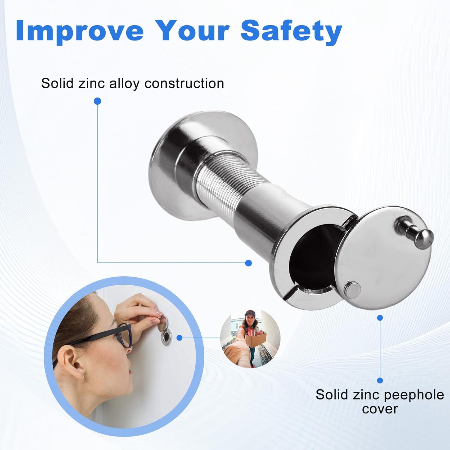 4PCS Door Viewer Peephole with 16mm Drill Bit and Hex Wrench, 220-degree Peep Hole Cameras for Front Door, Solid Metal Peep Holes for Door with Rotating Privacy Cover for 1.54" to 2.32" Doors