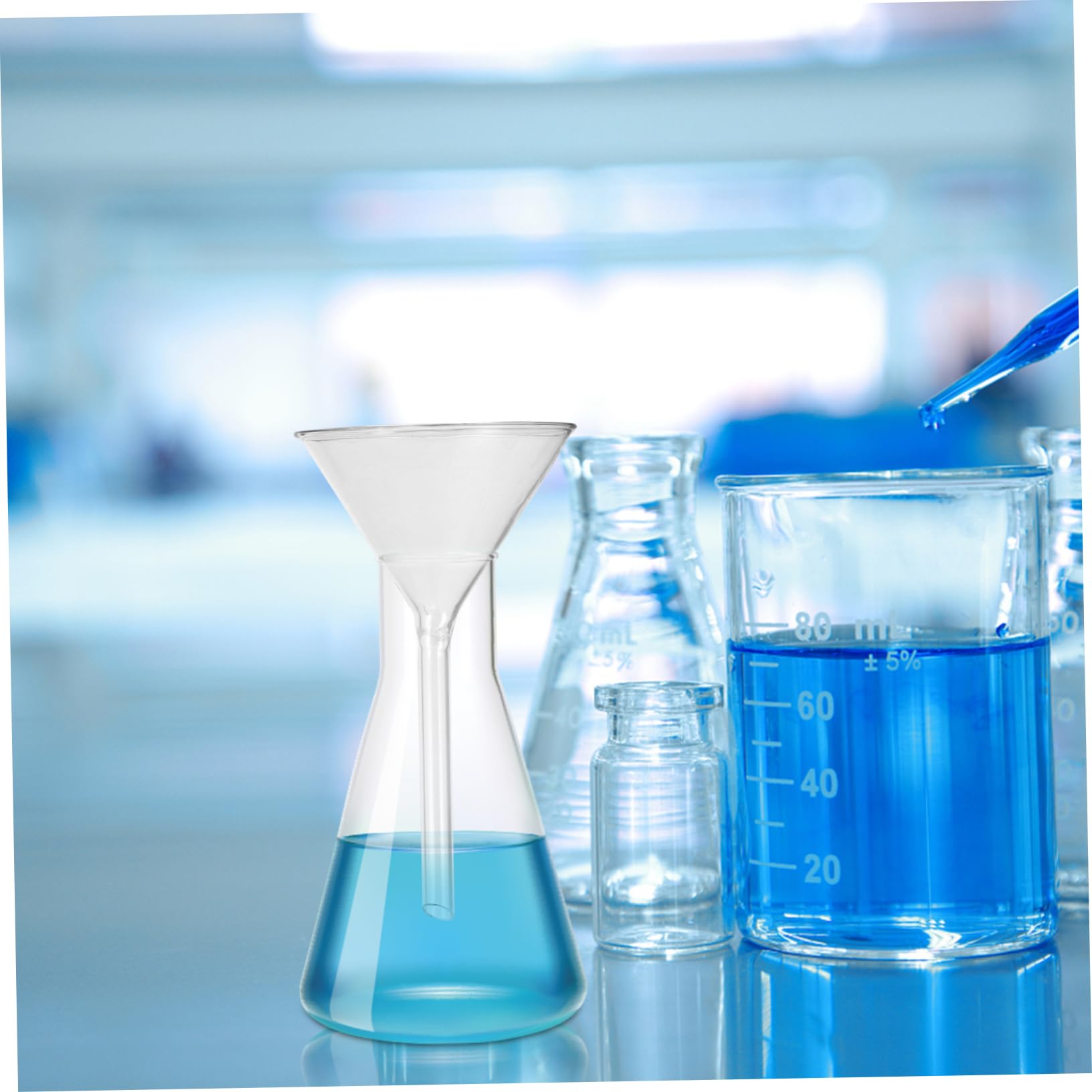 Didiseaon Imbuto in Vetro a Collo Breve, 4 Pezzi, Triangolare, ad Alta Resistenza Termica e Chimica, per Laboratorio e Travaso di Liquidi in Piccole Bottiglie
