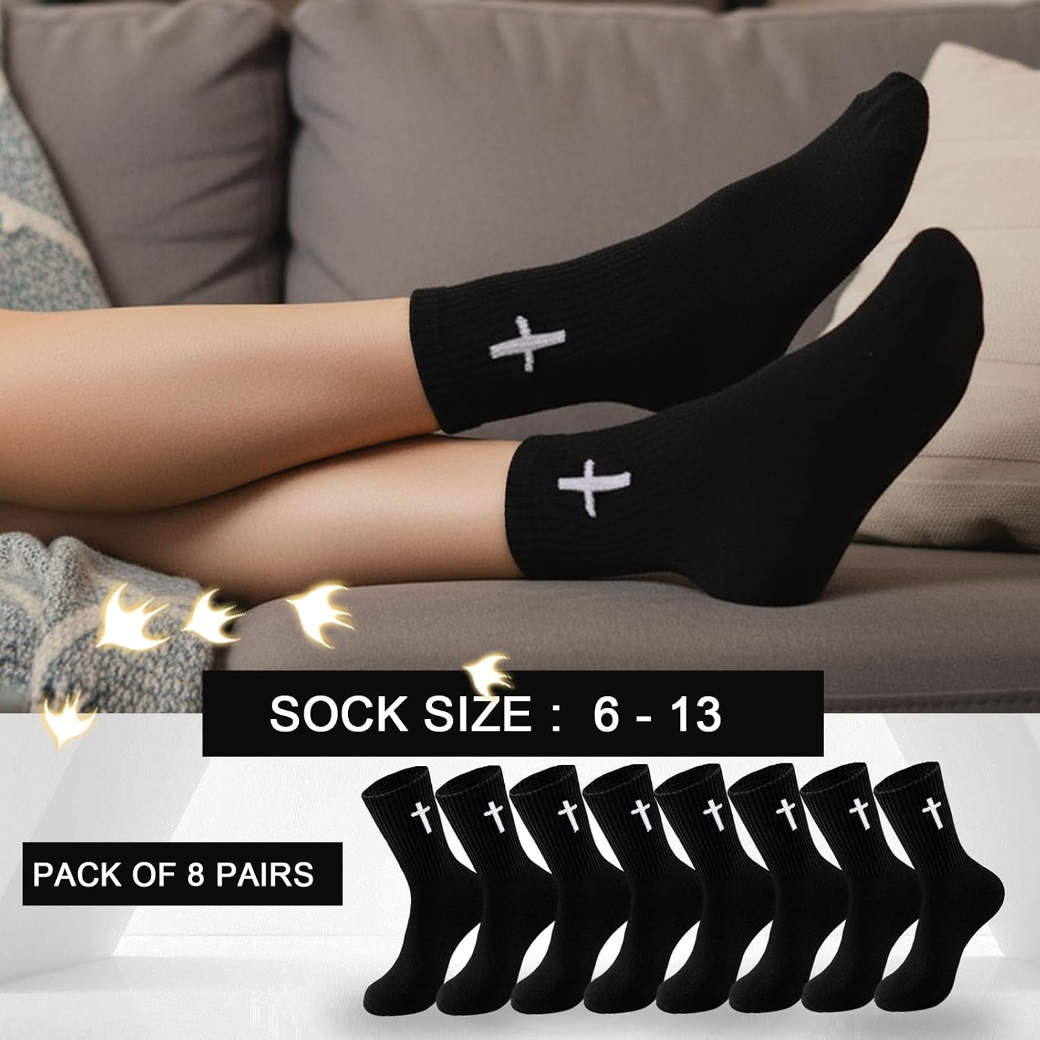 8 pair Christian cross socks prayer stockings suitable for husband, wife, family, birthday Christmas Easter gift - Image 5