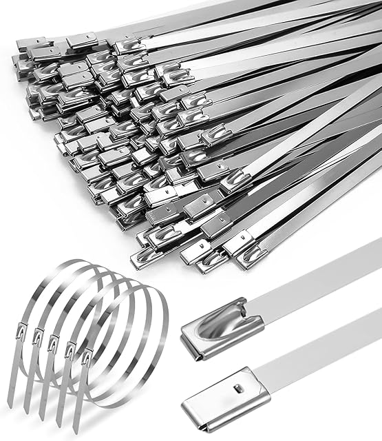 Opaski kablowe ze stali nierdzewnej 120 sztuk 300x4,6 mm, metalowe opaski kablowe, odporne na promieniowanie UV uniwersalne opaski kablowe do użytku wewnątrz i na zewnątrz, z funkcją blokady