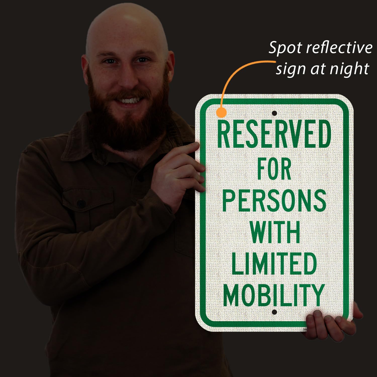 SmartSign Señal de estacionamiento reservado para personas con movilidad limitada, compuesto de aluminio de 120 mil (ACM), material reflectante de grado ingeniero, verde/blanco, fabricado en Estados