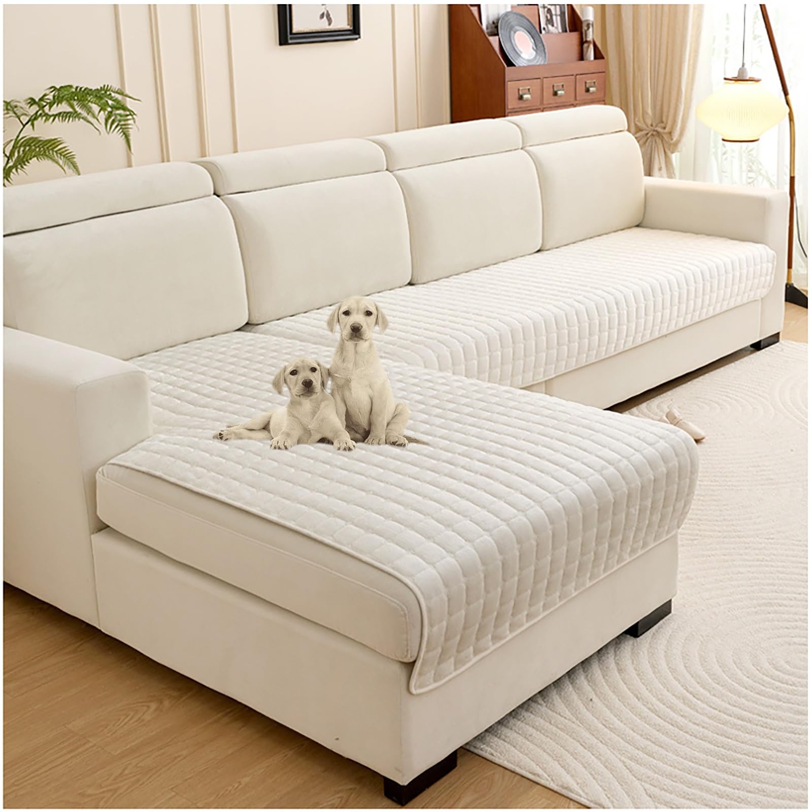 Fundas para Sofa 3/2/4/5 Plazas Terciopelo Funda Cubre Sofa Chaise Longue Protector Cubre en Forma de L Reversible Antideslizante(Blanco,90x240cm)
