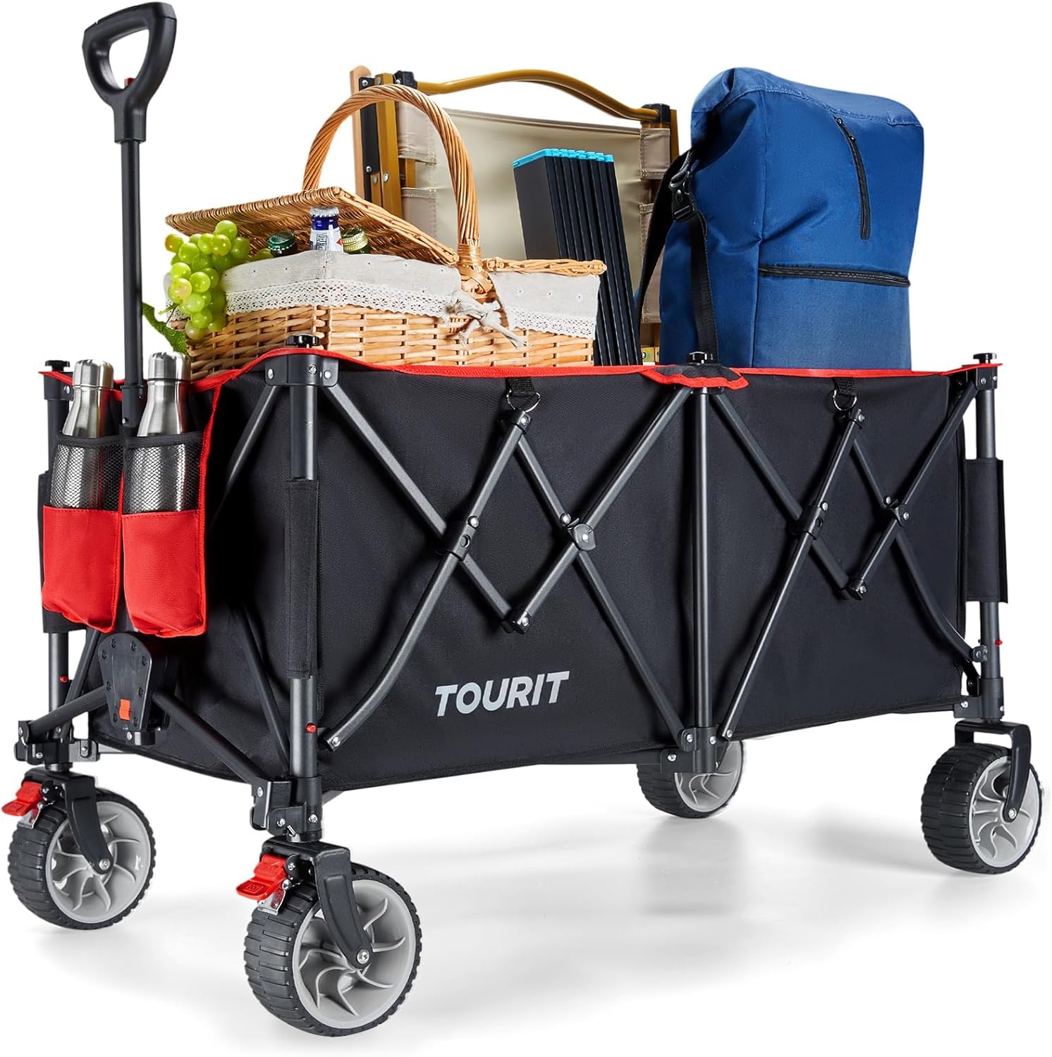TOURIT 260L Collapsible Foldable Wagon with 330lbs Weight Capacity, Heavy Duty Folding Utility Garden Cart, Beach Wagon with Big All-Terrain Wheels Drink Holders, Black TOURIT 260L Collapsible Foldable Wagon with 330lbs Weight Capacity, Heavy Duty Folding Utility Garden Cart, Beach Wagon with Big All-Terrain Wheels Drink Holders, Black